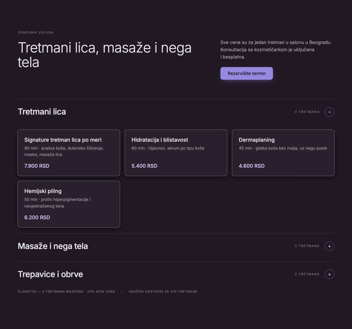 Price list — Website Design for Beauty Salons